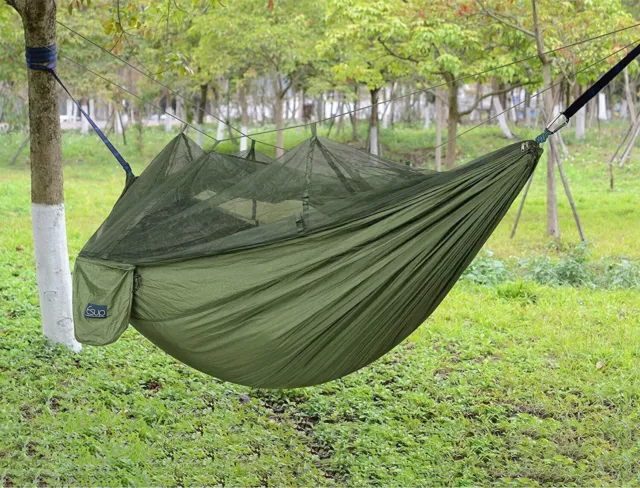 2 Person Camping Hammock Tent Mosquito Net Outdoor Nylon Swing Hanging Bed Sleep