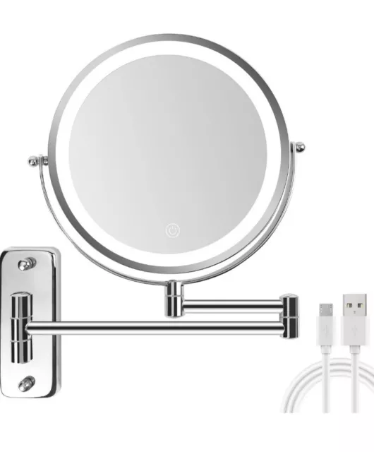8 Inch Wall Mounted Lighted Makeup Vanity Mirror with 3 Color Lights, 1X/10X...