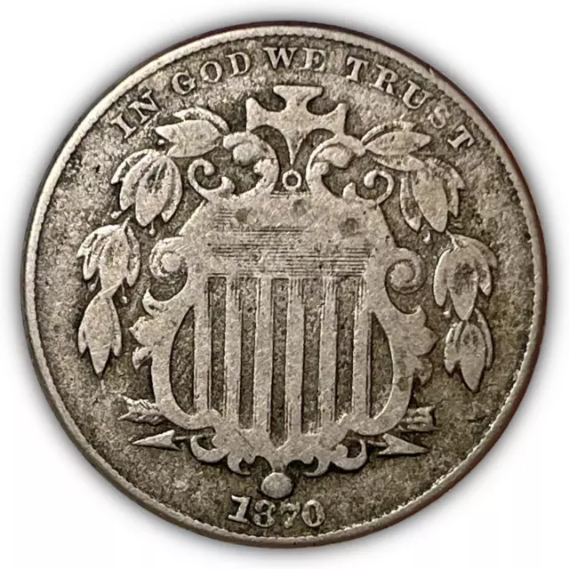 1870 Shield Nickel Very Fine VF Coin #5656