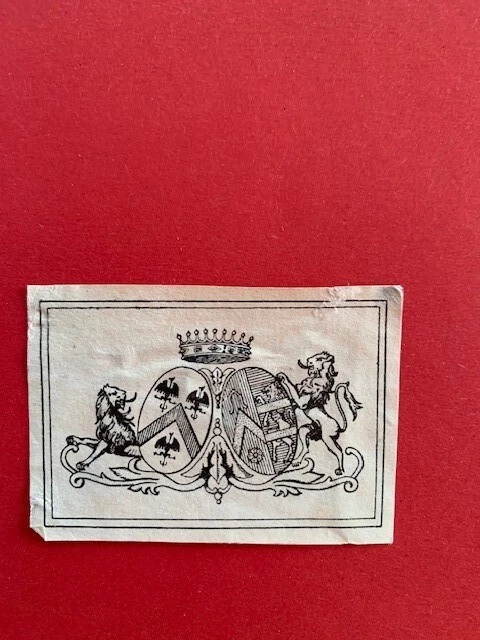 Ex-libris AUJAY DE LA DURE + COUSIN DE MARTIGNÉ, A0207, 38x52, déchirures, 19è