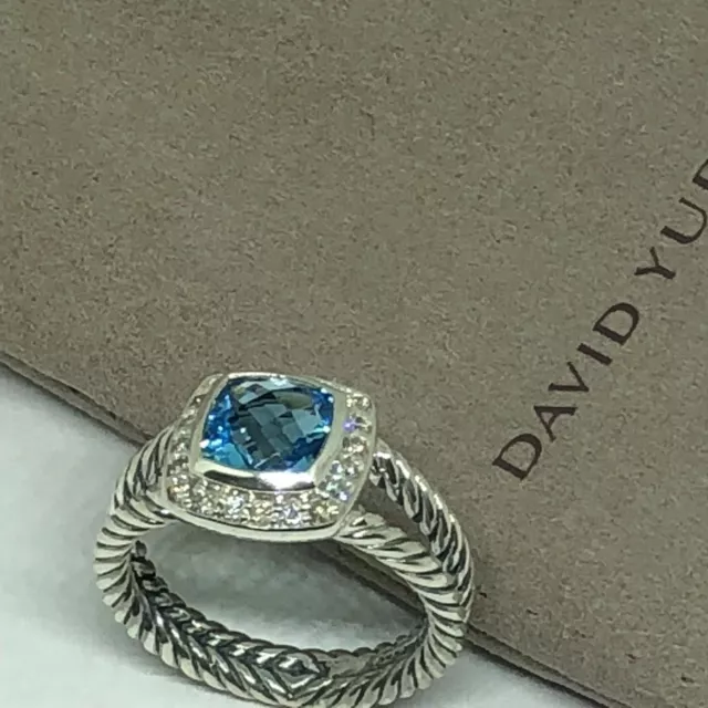 David Yurman Petite Albion Ring With Blue Topaz And Diamonds Size 8