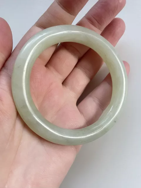 Antique Chinese Mutton Fat White Jade Nephrite Hololith Bangle Bracelet 50 g