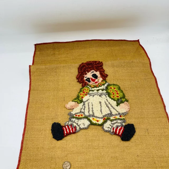 Antigua alfombra de enganche Ann Raggedy Artobras de Arte Niño Folk Primitivo