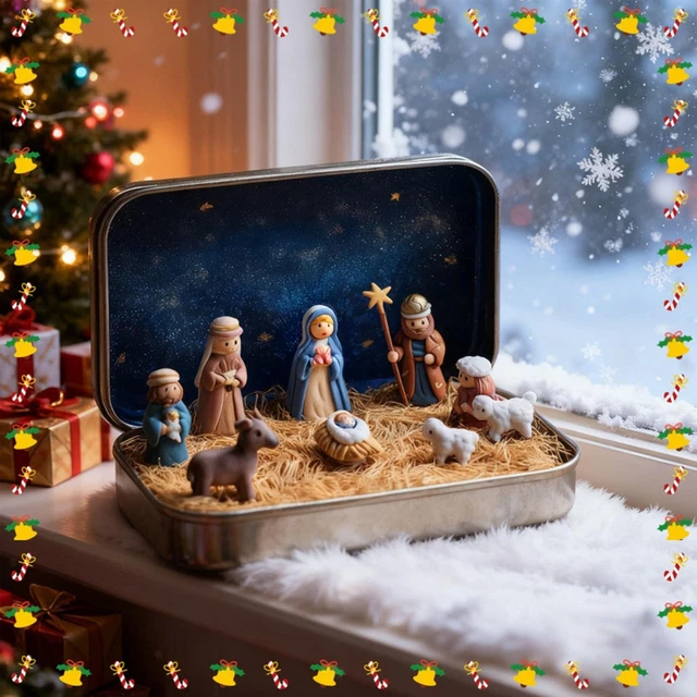 Ancienne Crèche De Noël Avec Santons Et Petit Jésus - État Neuf
