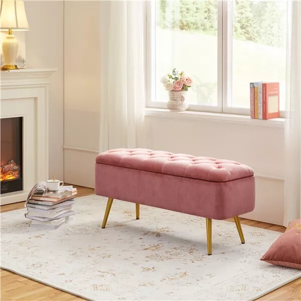 Modern Ottoman Footstool Bench with Storage Bench, Upholstered Bedroom Benches
