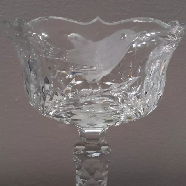 c1900 ABP AMERICAN BRILLIANT PERIOD CUT GLASS TALL COMPOTE BIRDS FLOWERS WHEAT
