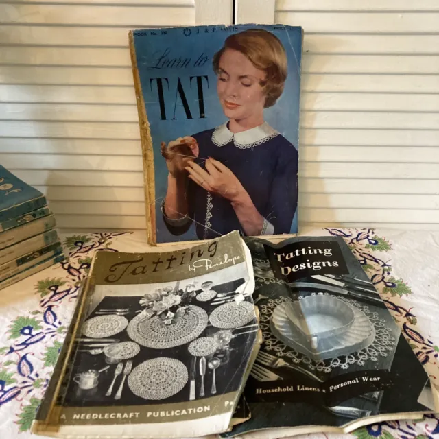 Vintage Lean to Tat Bundle 3 Books/magazine Lace Making Linens Instructions 1940