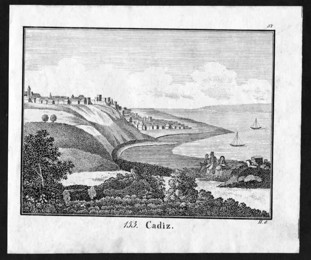 1830 - Cadiz Spanien Spain Espana Ansicht view Lithographie antique print