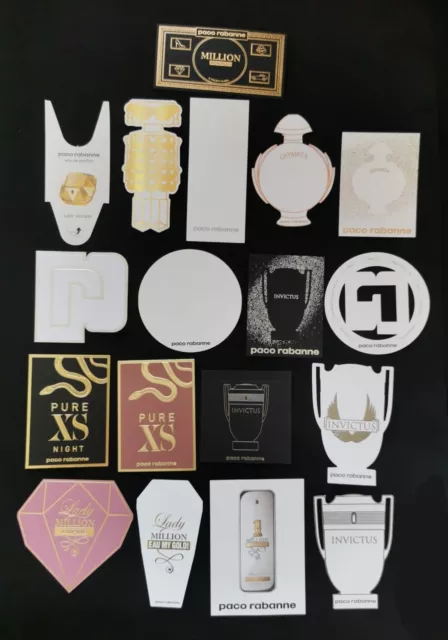 Paco Rabanne collection of perfume cards, blotters promo mouillettes + 1 sample
