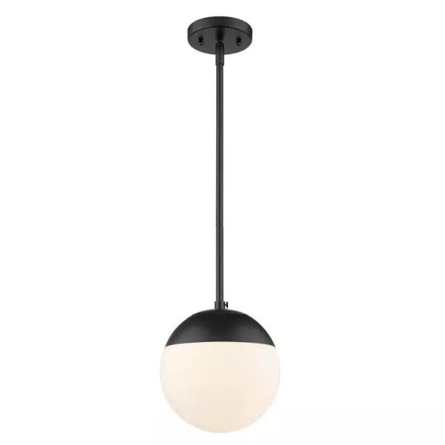 Dixon Small Pendant in Black with Opal Glass and Black Cap 2