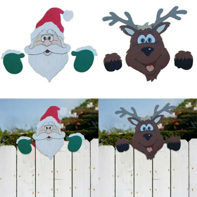 Santa Claus Fence Peeker Christmas Decor Outdoor Festivity To The Occasion Art