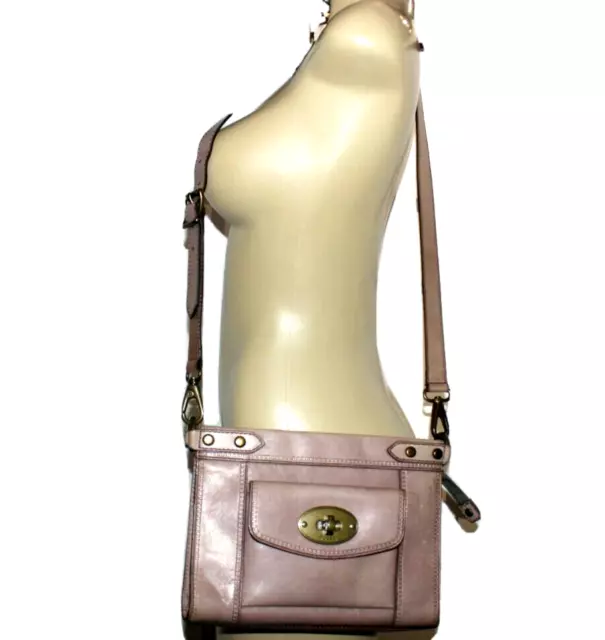 Fossil Vintage Revival Turn-Lock Antiqued Mauve Premium Leather Crossbody Bag