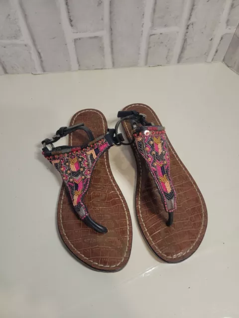 Sam Edelman Greta 3 388163 Beaded Boho Flat Thong Sandals Womens Size 7.5