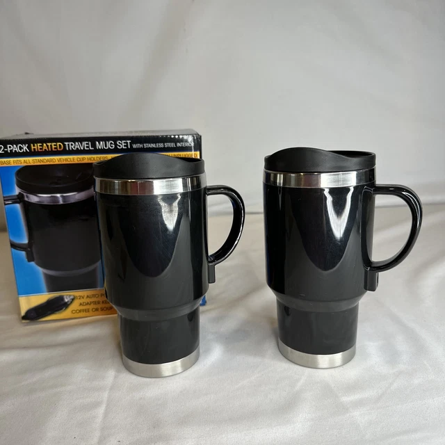 2-Pack Heated Travel Mug Set Stainless Steel Interior
