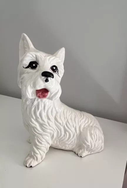 Large Vintage Scottish Terrier Scottie Dog Figurine white bisque Ceramic  9x7”