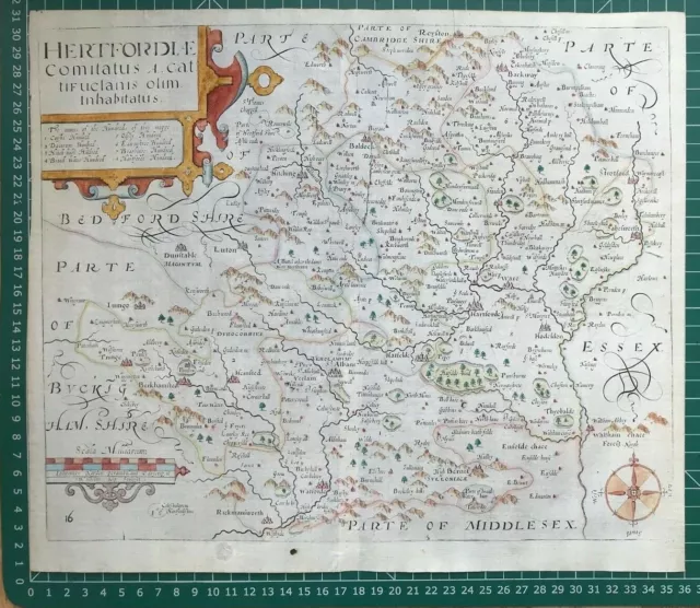 1607 Antique Saxton / Hole County Map - Hertfordshire - from Camden's Britannia