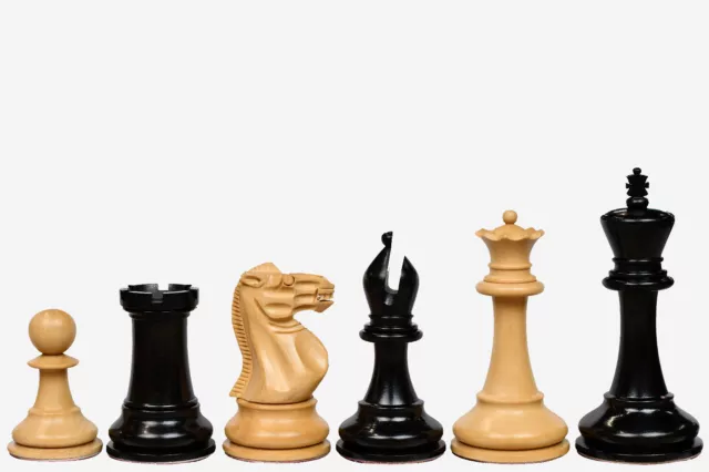 The Staunton Series (Jaques Pattern) Chess Pieces in Ebony & Box Wood - 3.4" Ki