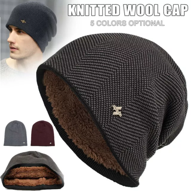 Thick Knitted Wool Hat Winter Warm Cap Men Women Beanie Fleece Ski Skating Cap