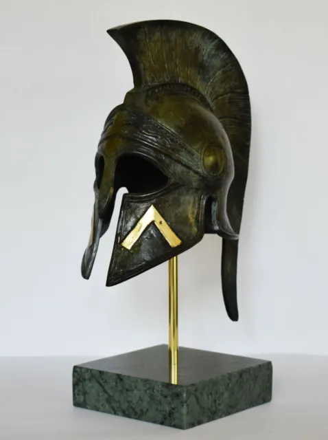 Ancient Greek Spartan Helmet - Λ Symbol - Marble Base - Museum Replica - Bronze