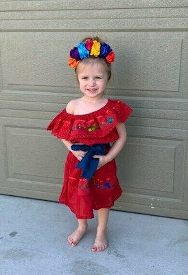 2 piece Mexican Girls Red Dress belt Gypsy with Lace embroidered Flowers SZ 1-4T