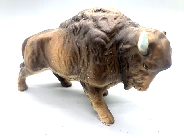 Vintage Brown Detailed Buffalo Bison Statue Figurine 5 in tall