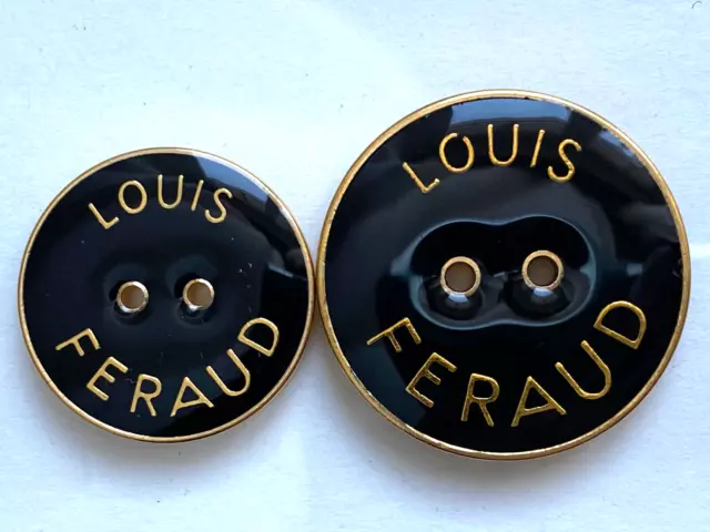 Lot de 2 boutons vintage Louis FERAUD 22,5 et 28 mm - Métal doré émaillé noir