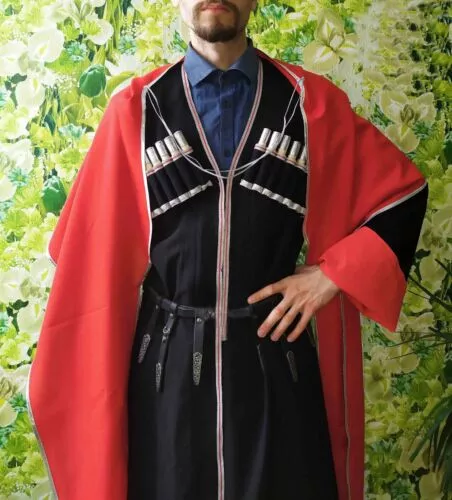 New Ethnic Bashlyk Black Cossack Red Cloak Cape Caucasian Custom Wool Long Frock