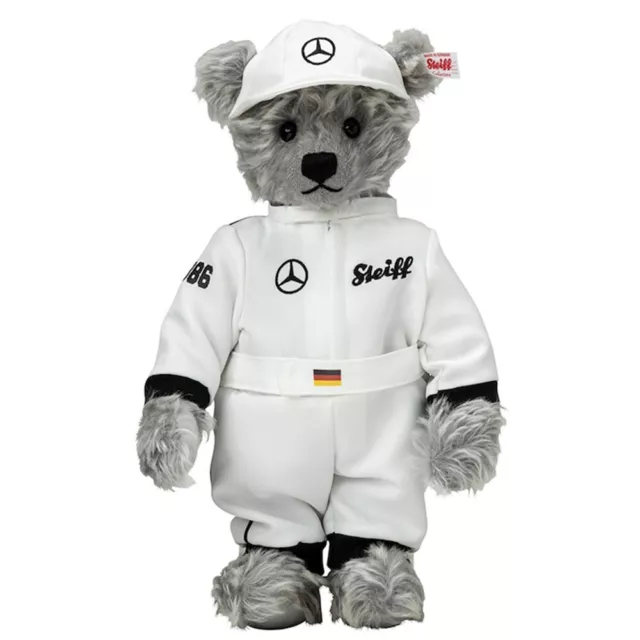 STEIFF x Mercedes-Benz Racing Suit Teddy Bear Arrow Mohair Plush Toy Silver