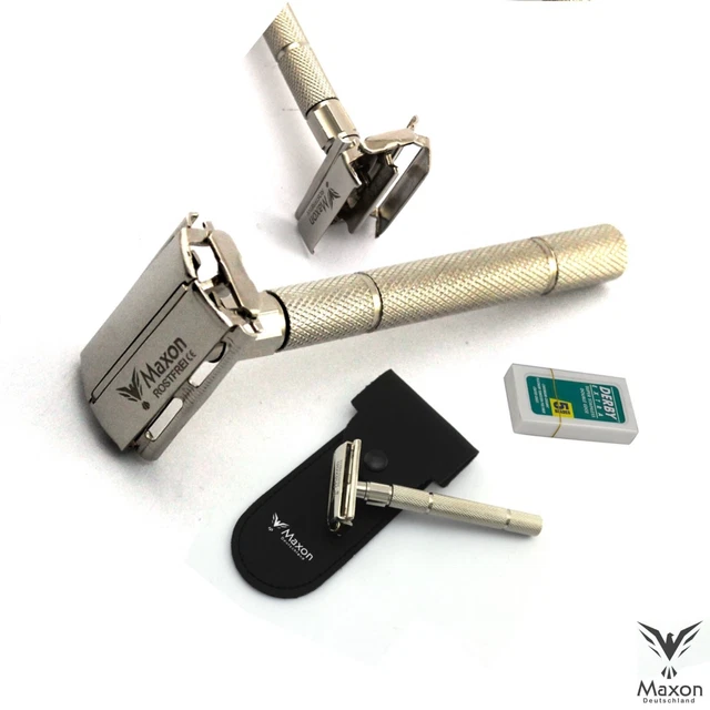 Maxon Classic Vintage alto Cepilla de afeitar 5 cuchillas dobles totalmente metálica con estuche
