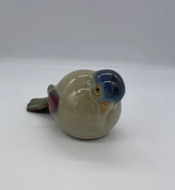 Glazed Ceramic Pottery Bird Figurine Brown Blue Red Green