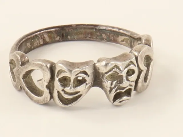 Comedy Tragedy Mask Ring Sterling Silver Greek Sock Buskin Drama Acting Theatre