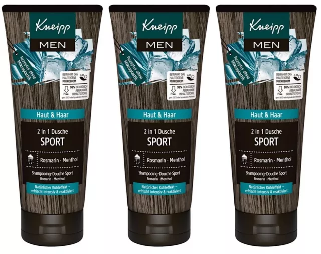 ✅ Kneipp Sport Duschgel 2 in 1 Dusche 24h Shower Gel Rosmarin Menthol 3x 200ml ✅