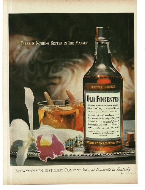 1946 Old Forester Bourbon Whiskey Old Fashioned Cocktail Orchid Vintage Print Ad