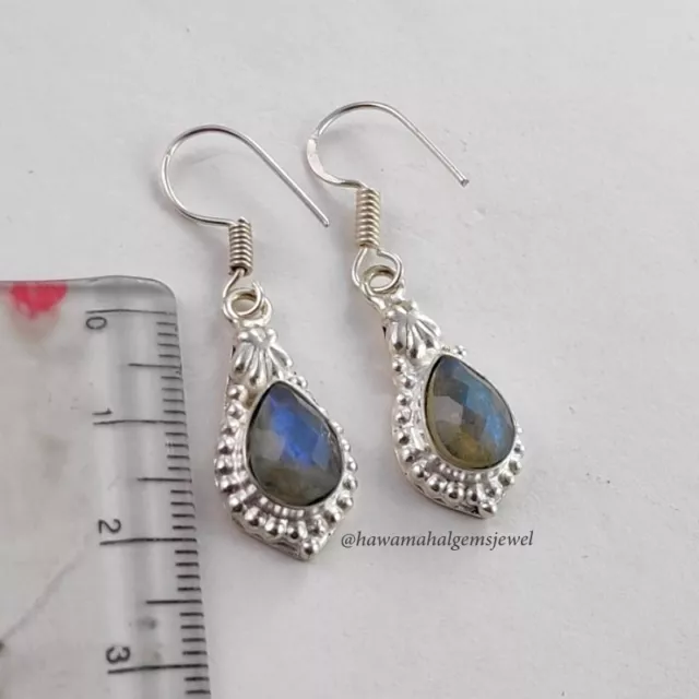 Labradorite Gemmes Naturelles 925 Argent Sterling Boucles D'Oreilles Bijoux 3