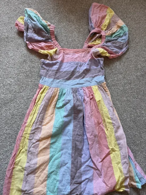 Next Girls Rainbows Linen Dress Aged 5 Years