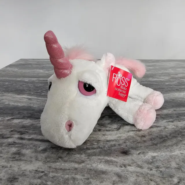 Russ Berrie Lil Peepers Unicorn Sparkle Plush Toy White w/Pink Horn w/Tag - READ