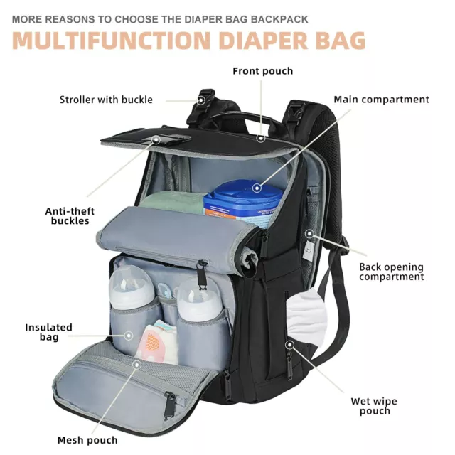 Diaper Bag Backpack, Multifunction Waterproof Travel Baby Nappy Changing Bag 3