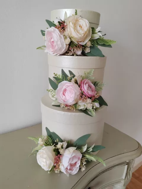 3pc Wedding Cake Flowers Pastels & Light Pink Incl Topper