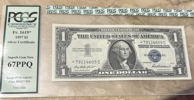 1957 $1 Silver Certificate Blue Seal Star*  Note Superb Gem New 67PPQ. Fr. 1619*