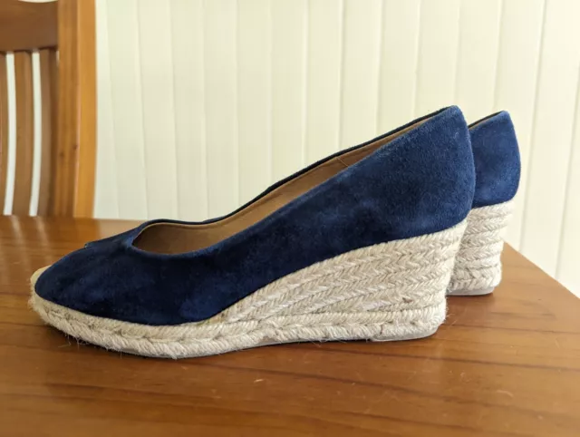 Blue Illusion sz 39 blue suede leather espadrille 7cm wedge heel shoes, Spanish