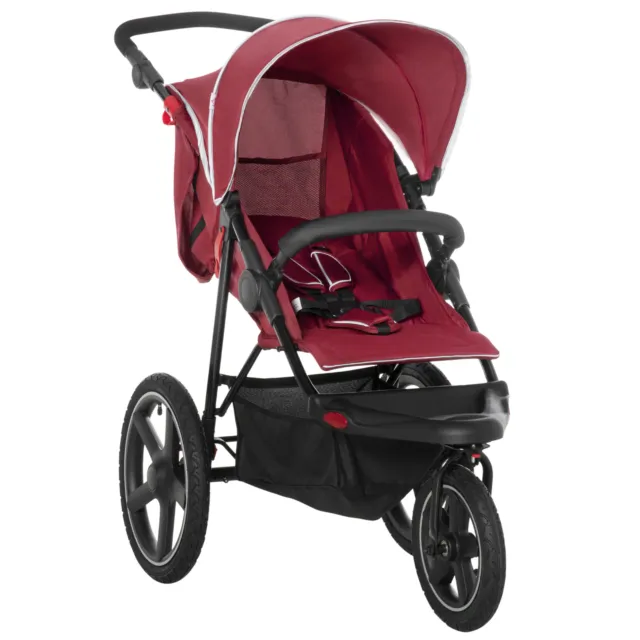 HOMCOM Foldable Three-Wheeler Baby Stroller w/ Sun Canopy, Storage - Red