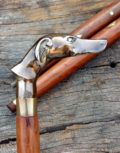 Canne De Marche Vintage Bois Et Laiton – Manche Tête De Serpent – Fabriquée En Inde