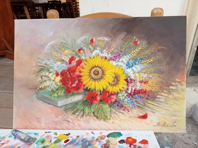 Quadro Dipinto a mano olio su tela Girasoli 40x60 cm