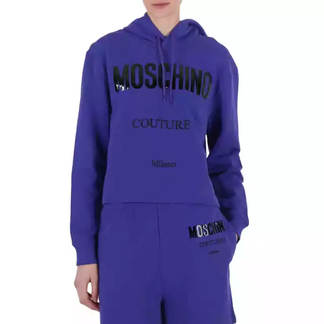 Moschino Couture Purple Logo Print Hooded Sweatshirt