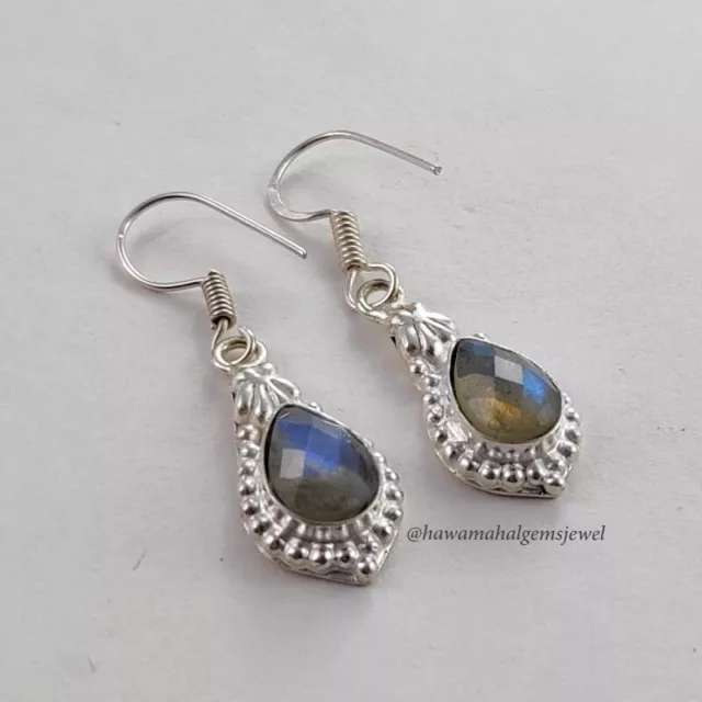 Labradorite Gemmes Naturelles 925 Argent Sterling Boucles D'Oreilles Bijoux 2