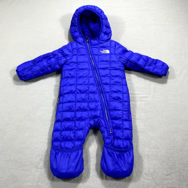 The North Face Snow Suit Infant 3-6 M Blue Hood Sherpa Lined Baby One Piece