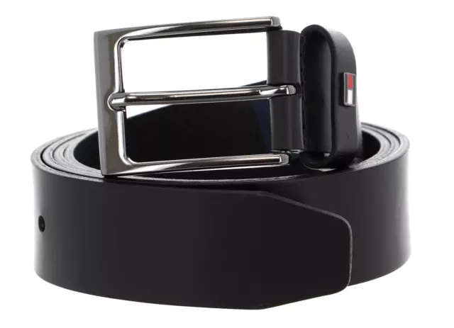 Tommy Hilfiger Layton Black Leather Belt 3.5 Mens Gift Silver Buckle Smart