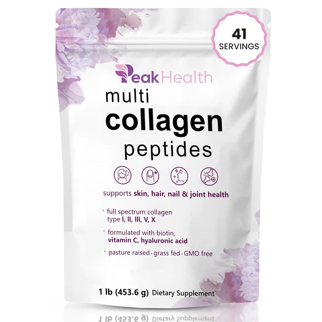 PEAKHEALTH MULTI COLLAGEN Peptides Powder 1lb,Hyaluronic Acid ...