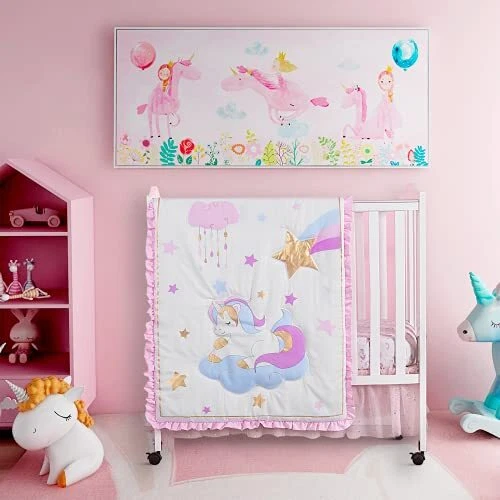 , Mini Crib Bedding Sets for Girls | Mini Crib Bedding Mini Crib Size Pink Gold