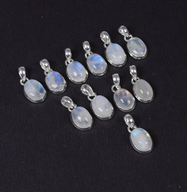 Whoelsale 11pc 925 Solid Sterling Silver White Rainbow Moonstone Pendant Lot f89